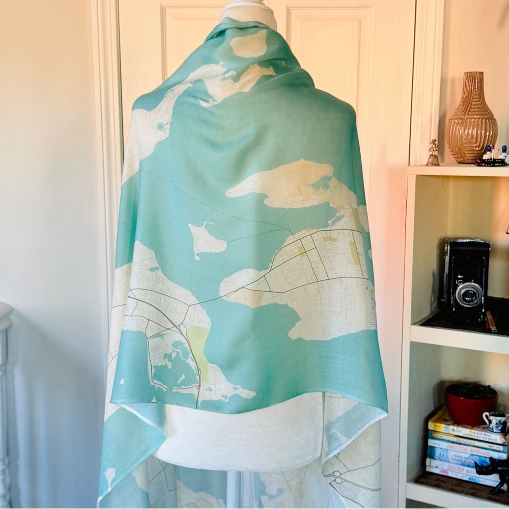 NEW with TAGS Elegant Wrap with map of Aquidneck Island, Newport Rhode Island